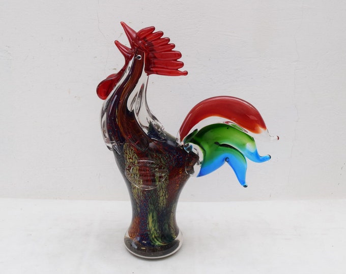 XL Rooster glass figurine - murano style glass sculpture gift Italian - Venetian Glass