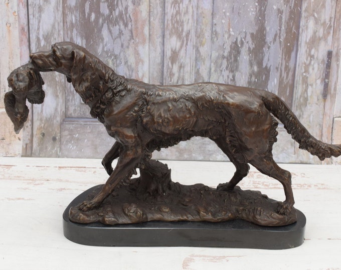 Greyhound Pointer with Duck - Dog Sculpture Bronze - Gift Dog FIGURE - Home Decor - Unique Gift