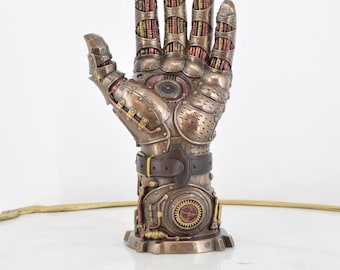 Sculpture Steampunk Main Cœur – Argenté Antique Et Cuivre, Résine, Décoration Intérieure