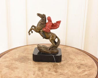 Vintage Rider on Rearing Horse Sculpture – Banksy Style Statue