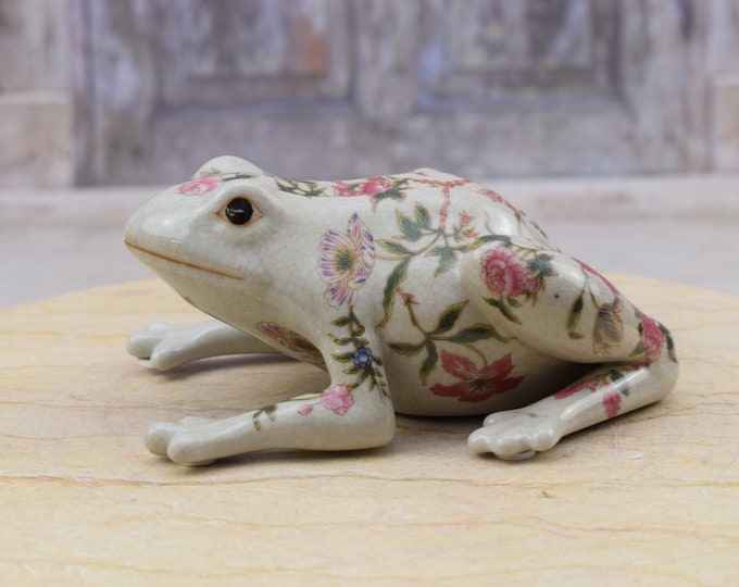 Porcelain Figure - Funny Frog Happily - Unique Porcelain - Frog Sculpture - Painted Frog - Vintage Frog - Elegant Gift for Luckily