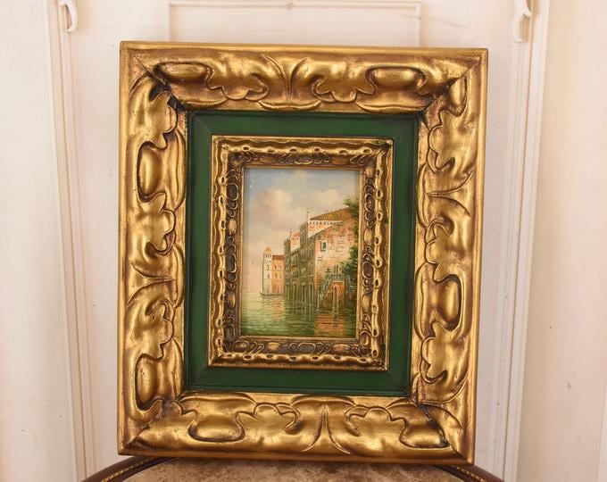 Venice Canal Painting – Italian Cityscape Art in Golden Frame