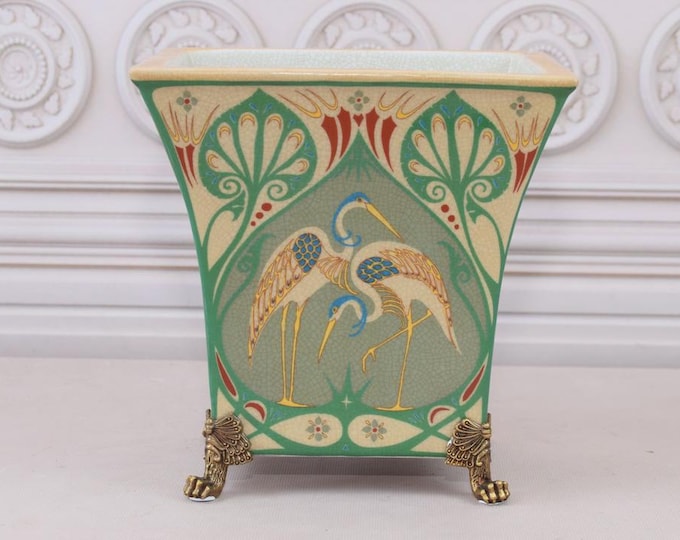 Vintage Porcelain Vase – Painted Crane Design Home Decor