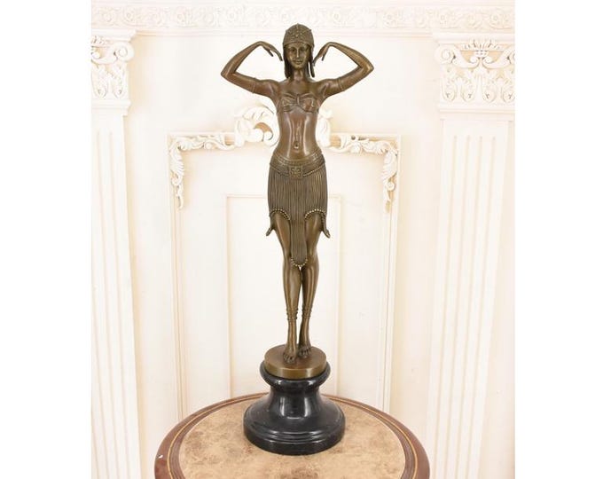 Limited Edition! Large Demetre Chiparus Bronze Statue: Art Deco Cabaret Dancer