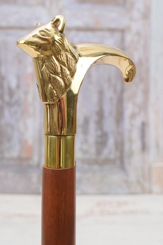 Antique Style Brass Dragon Head Handle Walking Cane - Wooden, 98cm, 3-Piece
