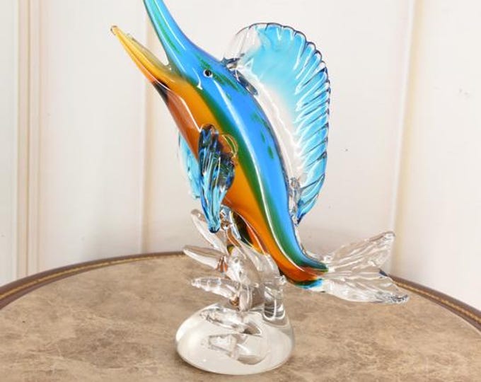 Blue Murano Style Glass Fish: Handcrafted Venetian Figurine