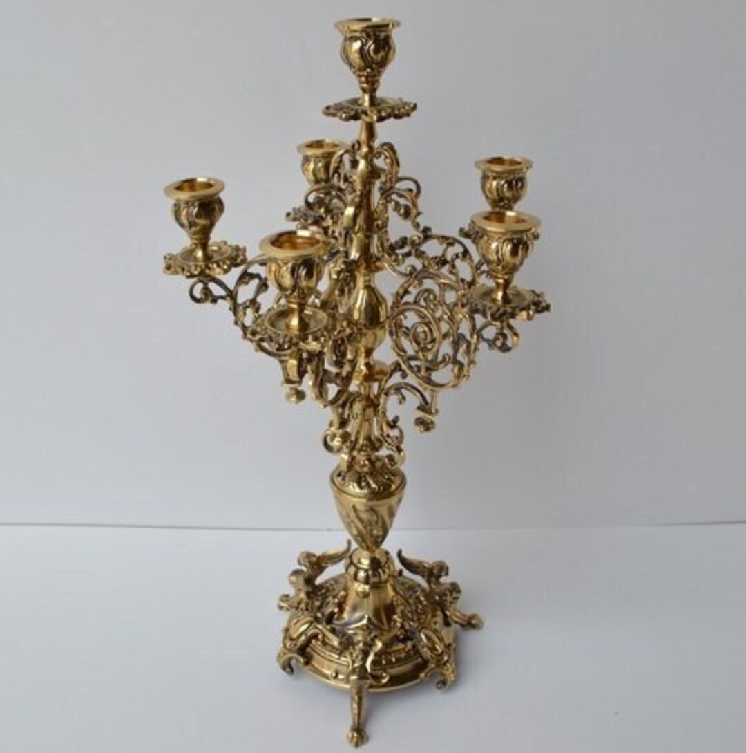 Polished Brass Candlestick Candelabrum Brass Gold Candleholder