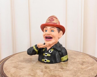 Vintage Cast Iron Fireman Mechanical Bank: Nautical Firefighter Decor