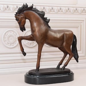 Bronze Statue Horse on Marble Base - Mare Sculpture - Exclusive Gift - Foundry Mark - Horse Art Home Decor - Elegant Gift Idea