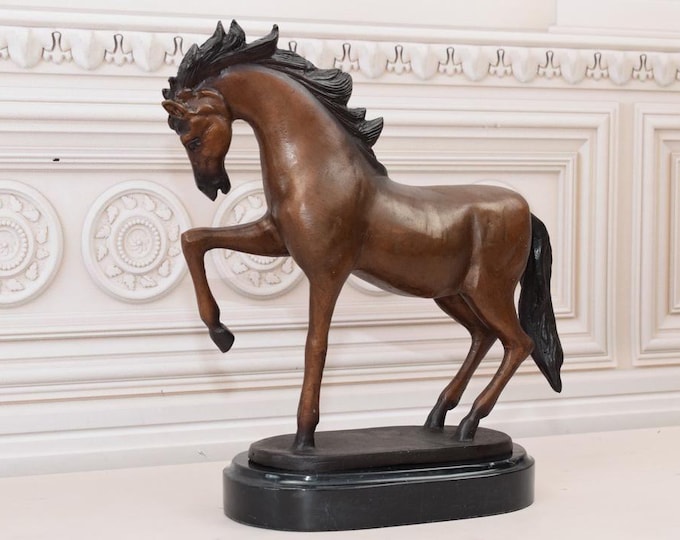 Bronze Statue Horse on Marble Base - Mare Sculpture - Exclusive Gift - Foundry Mark - Horse Art Home Decor - Elegant Gift Idea