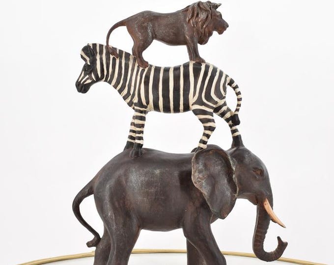3 Animals Figurine Set – Lion, Zebra, and Elephant – African Wildlife Resin Statues – Unique Gift Idea for Animal Lovers