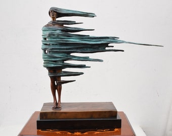 Incroyable grande oeuvre d'art surréaliste en bronze - Style Salvador Dali - Femme sculpture moderniste en bronze - Figurine abstraite - Idée cadeau déco