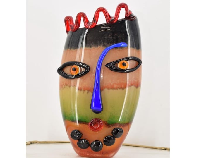 Funny Vase Murano Glass - Orange Comical Vase Face Murano Style - Colorful Figurine - Richly Decorated - Italian Luxury Glass - Home Decor