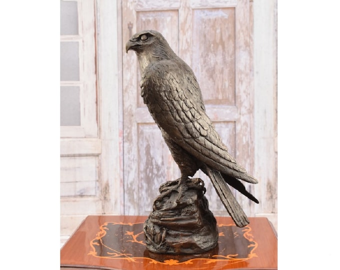 Dangerous Eagle Bronze Statue - Amazing Buzzard on Branch - German Eagle Sculpture - Gift Idea to Office -