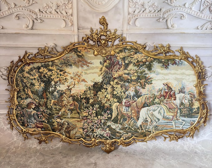 Antique French Gobelin Tapestry – Bronze Frame Landscape Wall Art