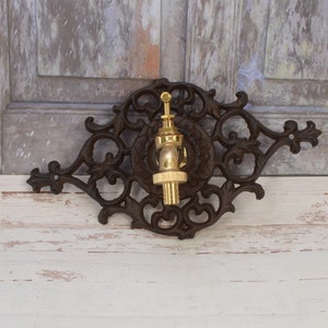 Brown Rustical Cast Iron Wall Fountain with Brass Faucet Tap,  Fountain Metal Wall Sink, Patio &  Wall Ornament Outdoor