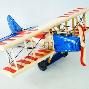 Vintage Metal Airplane Model: American Classic Biplane Decor