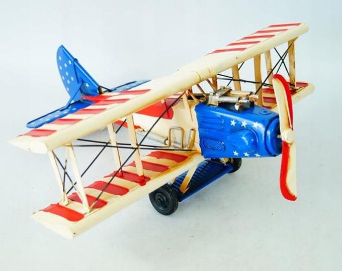 Large Vintage Airplane - Gift for US Pilot - American Old Classic Metal Model - Toy Gift Idea - Old School Collector Item - Home Decor