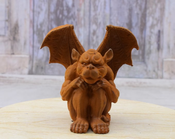Cast Iron Old Figurine - Sitting Tuscan Gargoyle - Rustic Figurine -  Amazing Garden Statue - Gift Idea for Home and Garden