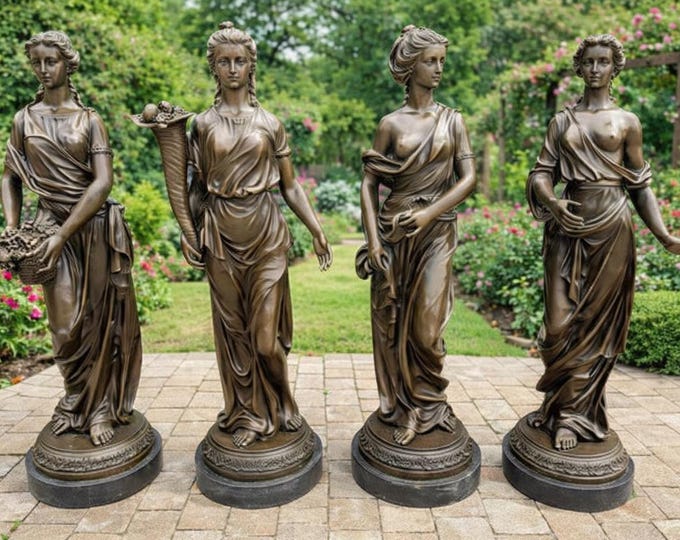 Bronze "Four Seasons" Statues: Greek Mythology Art Deco Sculptures