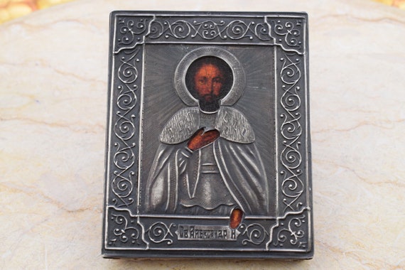 Antique Silver Icon Travel - Silver Orthodox Icon - Russia Silver 