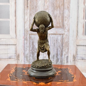 Atlas Carrying the Globe - Mythological Ancient Pharinesis Atlas Figurine Bronze Sculpture - Figure Gift Idea -
