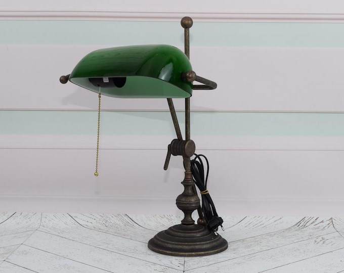 Banker Dark Brass Lamp - Elegant Office Lamp with Green Glass - Office Desk Lamp - Green Shade - Gift for Student - Home Decor