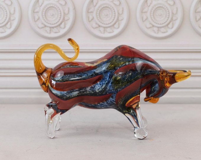 Vintage Bull Murano Style - Colorful Venetian Glass - Glass Figure - Home Decor - Ideal Gift Idea for Birthday, Housewarming, Wedding