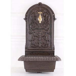 Cast Iron Wall Fountain with Brass Faucet Tap,  Fountain Metal Wall Sink, Patio &  Wall Ornament, Garden Decor - Gift Idea