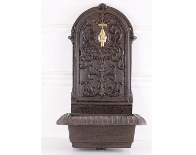 Cast Iron Wall Fountain with Brass Faucet Tap,  Fountain Metal Wall Sink, Patio &  Wall Ornament, Garden Decor - Gift Idea