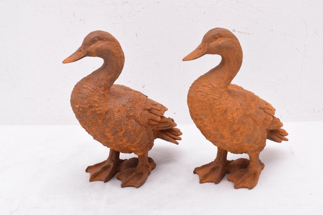 Pair Ducks Cast Iron Ducks Statues for Garden Rustical Realistic Duck