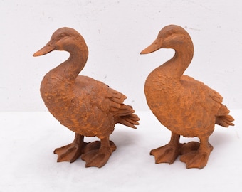 Pair Ducks Cast Iron - Ducks Statues for Garden - Rustical Realistic Duck Figurines - Garden Decorations