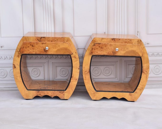 Art Deco Bedside Tables - Art Deco Table - Bent Wood Night Stand - Two Chest of Drawers - Wooden Table - Home Decor - Vintage Gift Decor