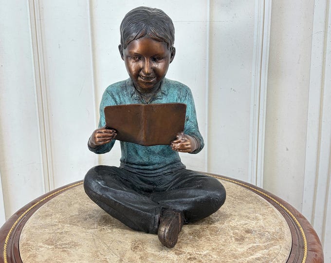 Bronze Boy Reading Statue: Home & Garden Decor