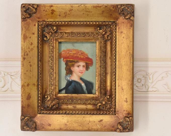 French Aristocrat Portrait Painting: Old Oil on Wood with Golden Frame