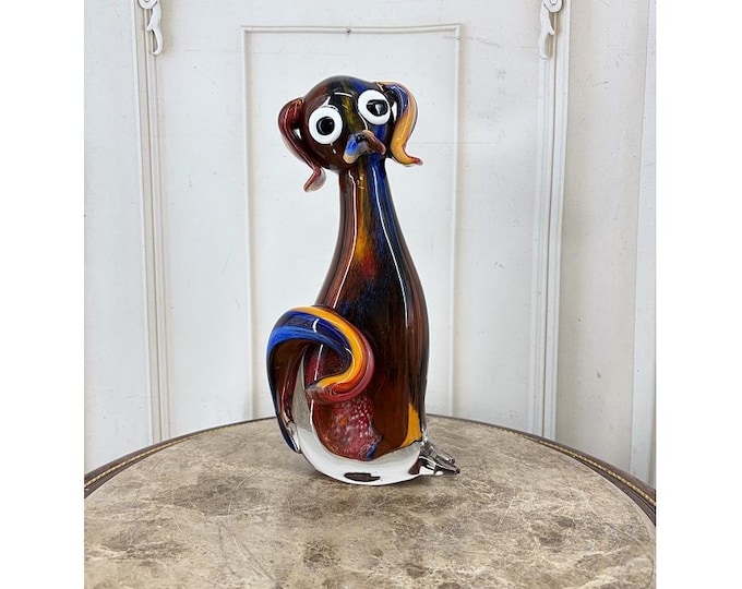 Murano Style Glass Dog Sculpture: Colorful Italian Home Decor
