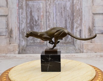 Polished Art Deco Bronze Leaping Jaguar Sculpture on Marble Base Elegant Statement Piece Etsy Mexico