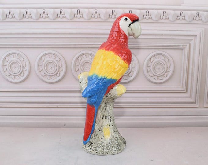 Porcelain Figure - Amazing Blue Parrot - Unique Porcelain - Parrot Sculpture - Painted Parrot- Vintage Parrot- Elegant Gift for Birthday