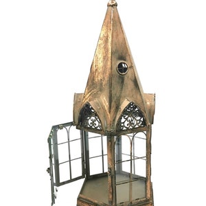 Steeple Shaped Metal Lantern - Candle Carriage Lamp - Decorated Lantern with Glass Windows - Luxury Gift for Home and Garden