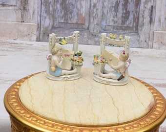 Incroyables figurines en porcelaine - anges écrivant une lettre - porcelaine peinte vintage - décoration d'intérieur - cadeau exclusif