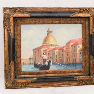 Magical Venice - Italian Cityscape in Golden Frame - Landscape Painting on Canvas - Italy Art Wall Decoration - Luxury Painting Gift Idea