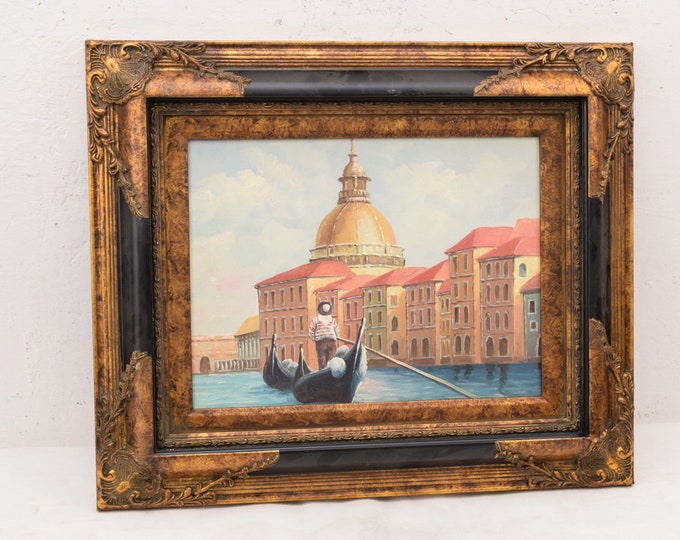 Magical Venice - Italian Cityscape in Golden Frame - Landscape Painting on Canvas - Italy Art Wall Decoration - Luxury Painting Gift Idea