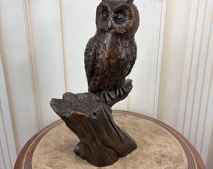 Vintage Bronze Owl Statue - Owl on Branch Sculpture - Wildlife Bird Figurine - Wise Owl Decor Gift