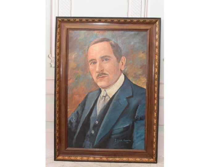 Antique Painting 1920 - Portrait Roman Dmowski - Kossak Old Painting on Canvas - Exclusive Gift for Polish Patriots - Home Decor Wall Art