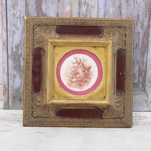 Painting on Porcelain - Flyings Angels - Antique Gold and Brown - Old Medallion - Wall Decor - Wall Art Gift Idea - Porcelain Painting