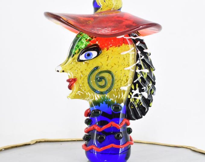 Amazing Statue Murano Glass - Funny Face Murano Style - Colorful Figurine - Richly Decorated - Italian Luxury Glass - Home Decor Gift