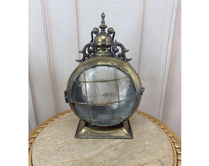 Vintage Metal Lantern - Decorative Round Glass Lantern - Antique Look Table Lamp - Rustic Home & Garden Decor
