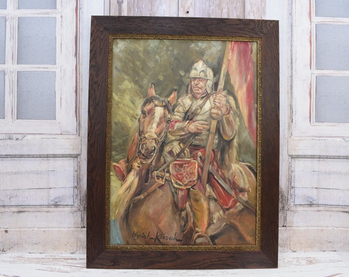 Polish Hussar on Horseback - Painting on Canvas - Old Polish Painting - Horse - Home Decor - Antique Painting