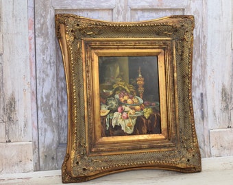 Peinture unique dans un cadre doré - peinture d'intérieur ancienne - oeuvres d'art pour meubles anciens - huile sur bois - oeuvre d'art murale - cadeau de luxe - décoration d'intérieur