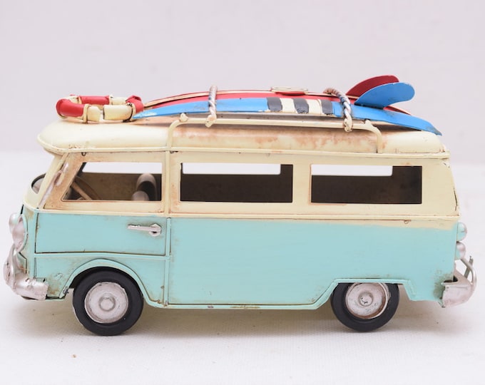 Blue Surf Bus Van California Vintage Car Old Metal Model Toy Auto Gift Idea Old School